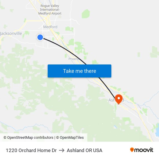 1220 Orchard Home Dr to Ashland OR USA map