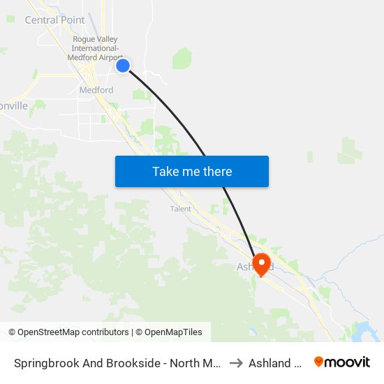 Springbrook And Brookside - North Medford High School to Ashland OR USA map