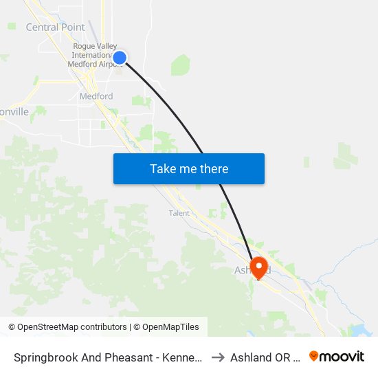 Springbrook And Pheasant - Kennedy Park to Ashland OR USA map