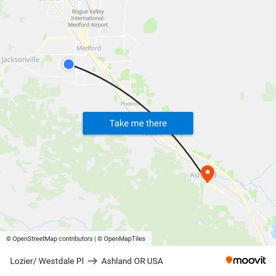 Lozier/ Westdale Pl to Ashland OR USA map