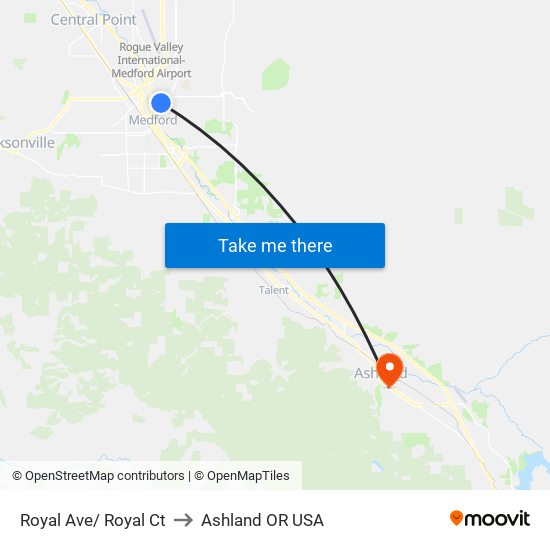 Royal Ave/ Royal Ct to Ashland OR USA map