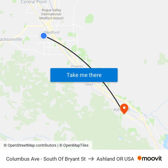 Columbus Ave - South Of Bryant St to Ashland OR USA map