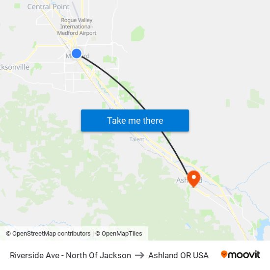 Riverside Ave - North Of Jackson to Ashland OR USA map