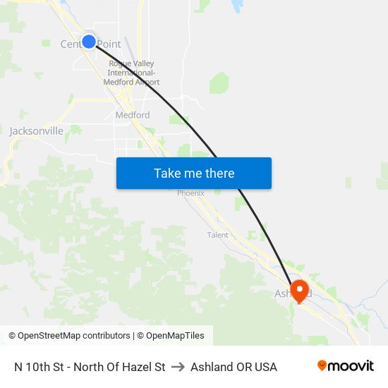 N 10th St - North Of Hazel St to Ashland OR USA map