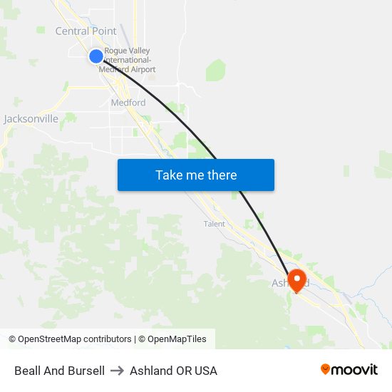 Beall And Bursell to Ashland OR USA map