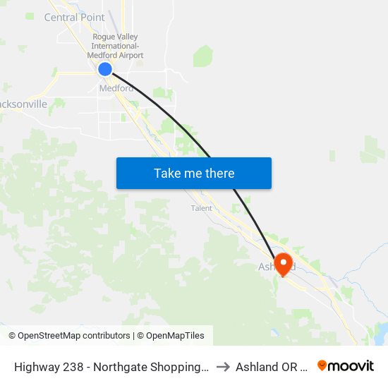Highway 238 - Northgate Shopping Center to Ashland OR USA map