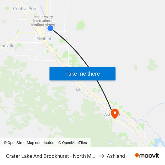 Crater Lake And Brookhurst - North Medford High School to Ashland OR USA map