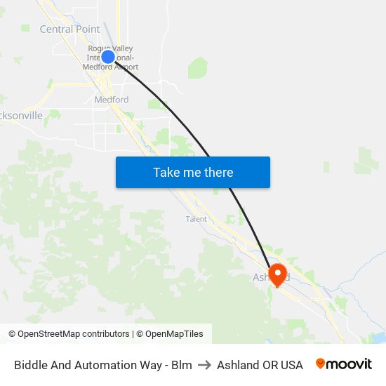 Biddle And Automation Way - Blm to Ashland OR USA map