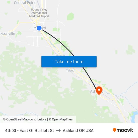 4th St - East Of Bartlett St to Ashland OR USA map