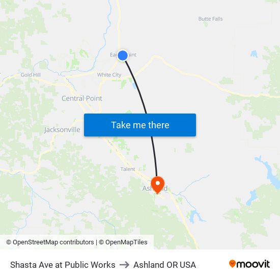 Shasta Ave at Public Works to Ashland OR USA map