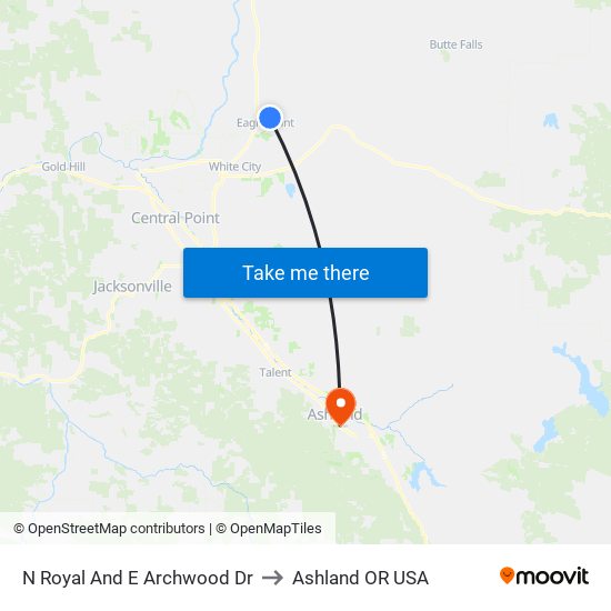 N Royal And E Archwood Dr to Ashland OR USA map