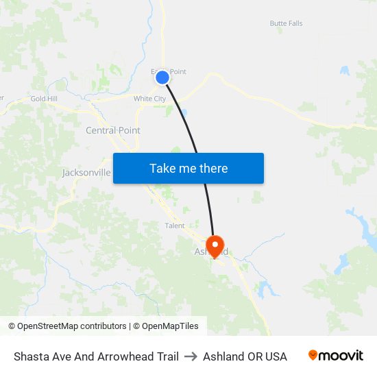 Shasta Ave And Arrowhead Trail to Ashland OR USA map