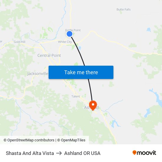 Shasta And Alta Vista to Ashland OR USA map