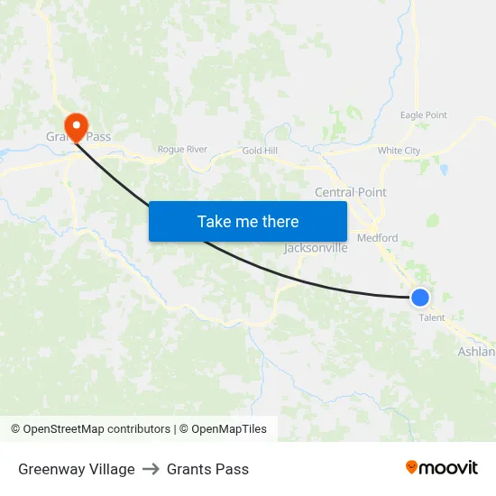 Greenway Village to Grants Pass map