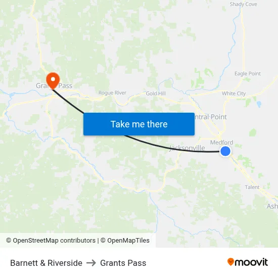 Barnett & Riverside to Grants Pass map