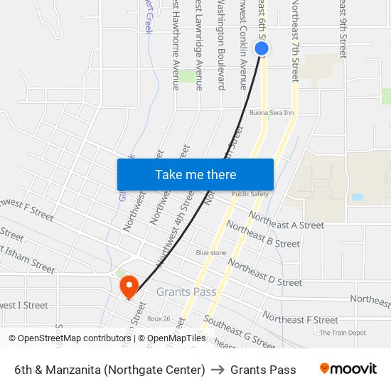 6th & Manzanita (Northgate Center) to Grants Pass map