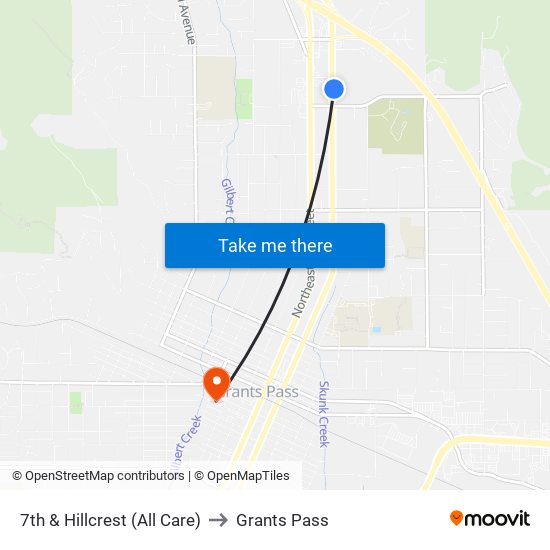 7th & Hillcrest (All Care) to Grants Pass map