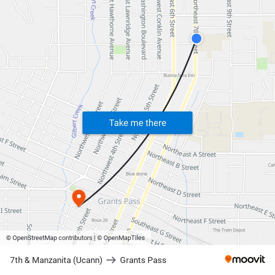 7th & Manzanita (Ucann) to Grants Pass map