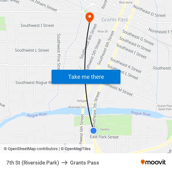 7th St (Riverside Park) to Grants Pass map