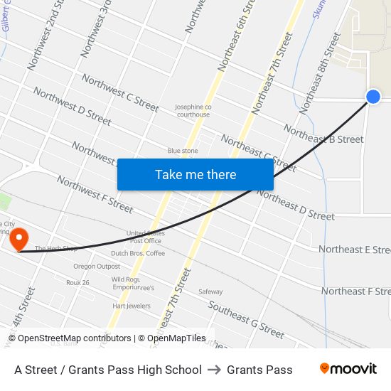 A & Dean St (Gphs) to Grants Pass map