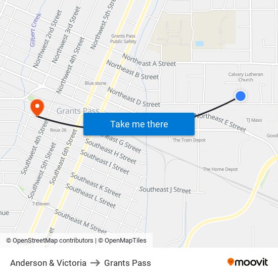 Anderson & Victoria to Grants Pass map