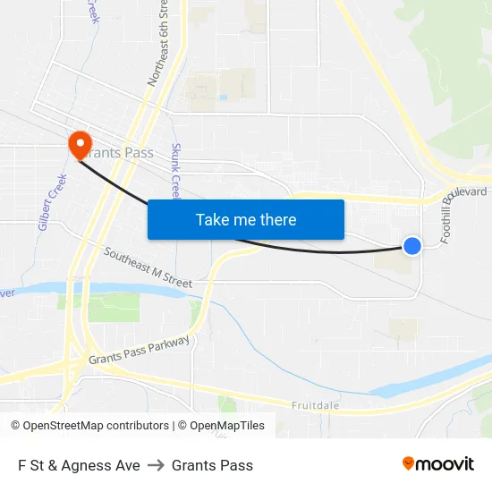 F St & Agness Ave to Grants Pass map