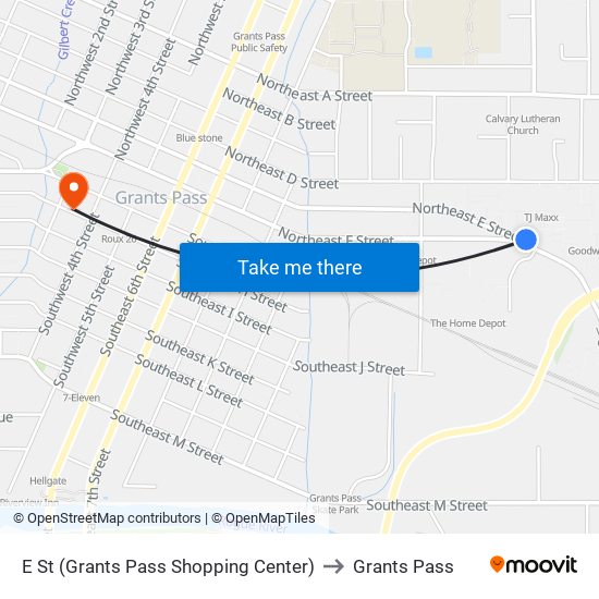 E St (Grants Pass Shopping Center) to Grants Pass map