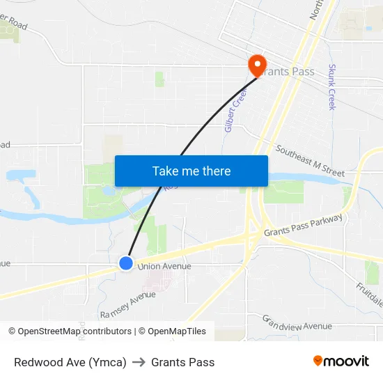 Redwood Ave (Ymca) to Grants Pass map