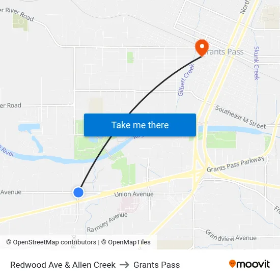 Redwood Ave & Allen Creek to Grants Pass map
