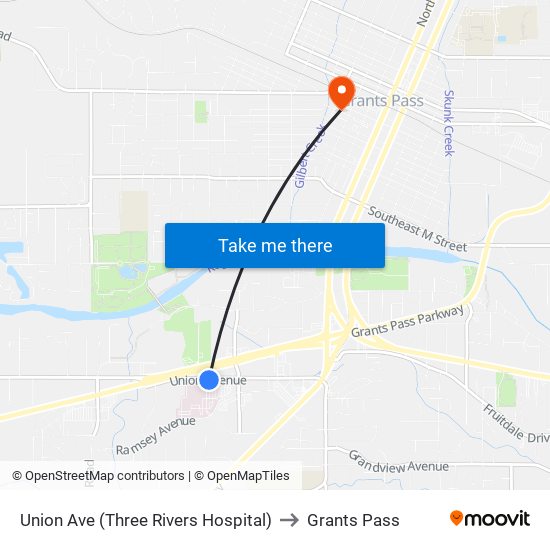 Union Ave (Three Rivers Hospital) to Grants Pass map