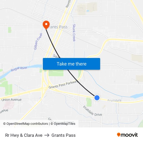 Rr Hwy & Clara Ave to Grants Pass map