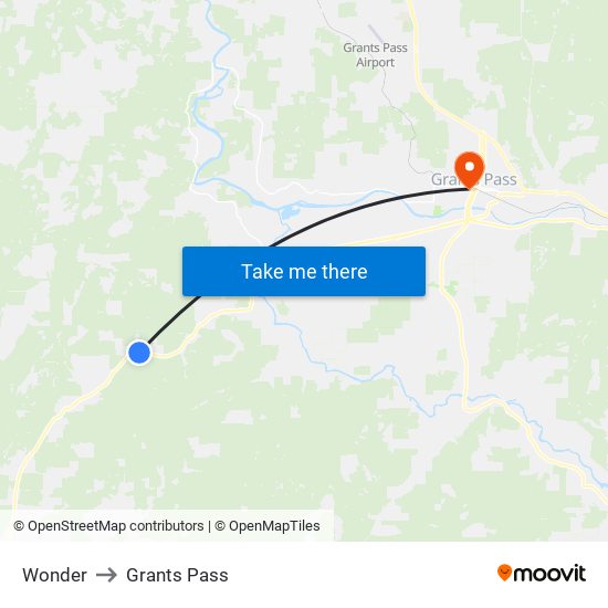 Wonder to Grants Pass map