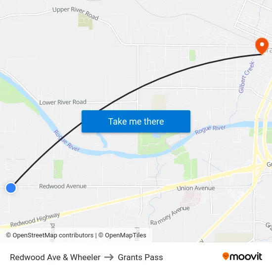 Redwood Ave & Wheeler to Grants Pass map