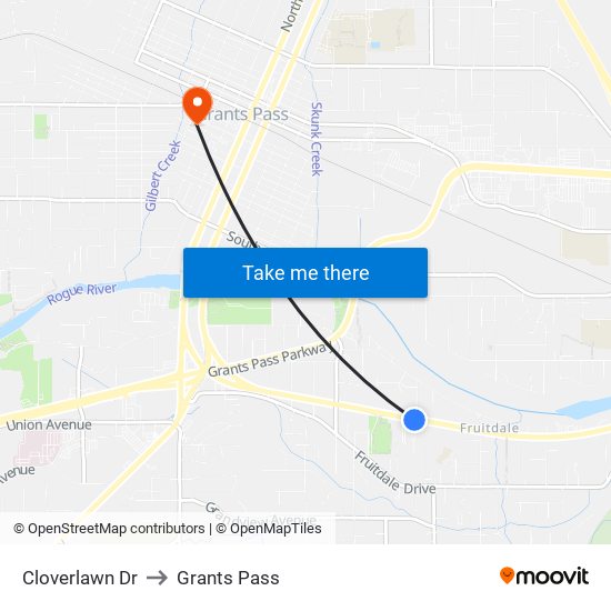 Cloverlawn Dr to Grants Pass map