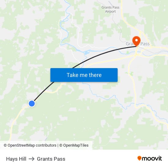 Hays Hill to Grants Pass map