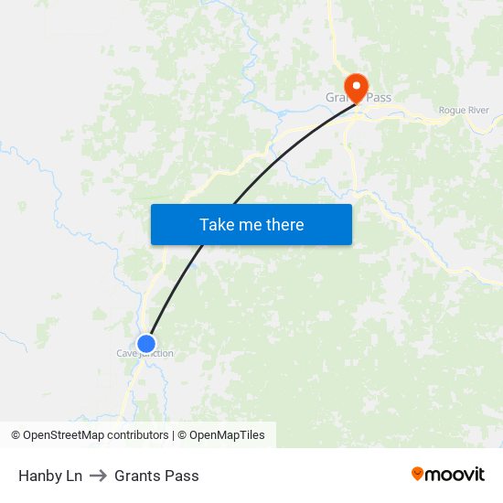 Hanby Ln to Grants Pass map