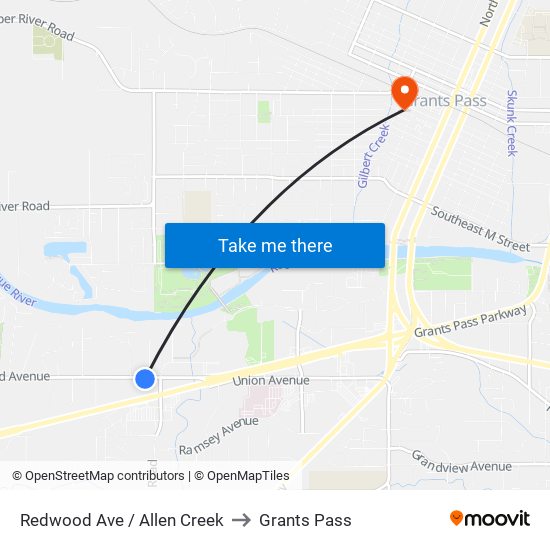 Redwood Ave / Allen Creek to Grants Pass map