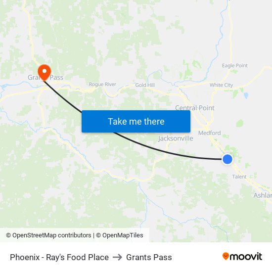 Phoenix - Ray's Food Place to Grants Pass map