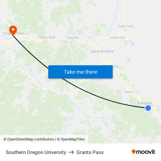 Southern Oregon University to Grants Pass map