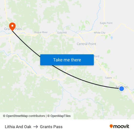 Lithia And Oak to Grants Pass map