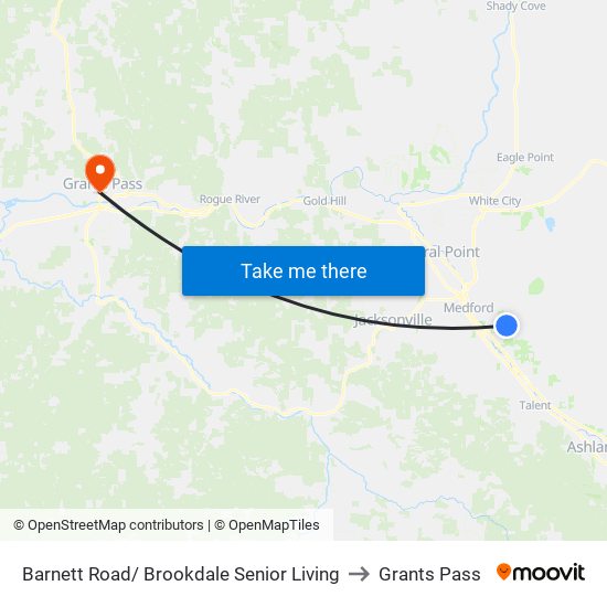 Barnett Road/ Brookdale Senior Living to Grants Pass map