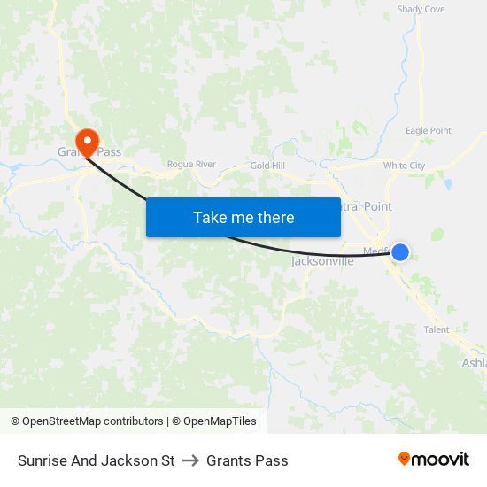 Sunrise And Jackson St to Grants Pass map