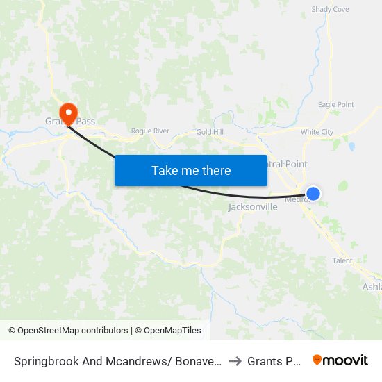 Springbrook And Mcandrews/ Bonaventure to Grants Pass map