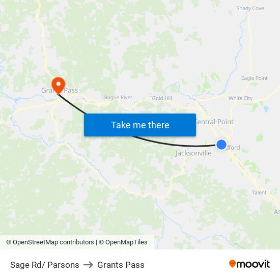 Sage Rd/ Parsons to Grants Pass map