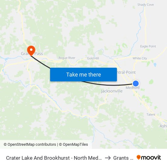 Crater Lake And Brookhurst - North Medford High School to Grants Pass map