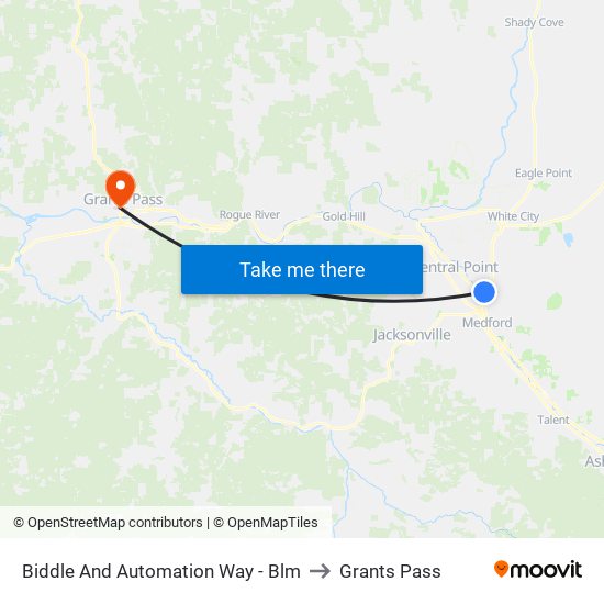 Biddle And Automation Way - Blm to Grants Pass map