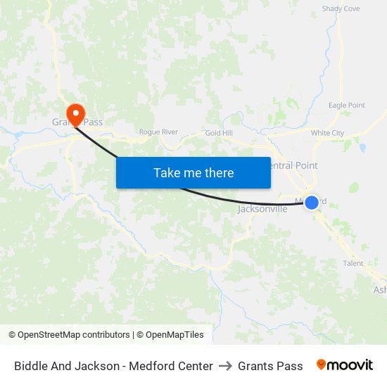 Biddle And Jackson - Medford Center to Grants Pass map