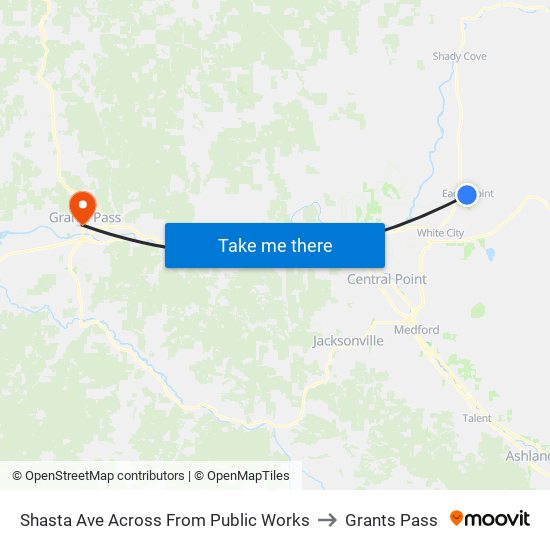 Shasta Ave Across From Public Works to Grants Pass map