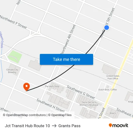 Jct Transit Hub Route 10 to Grants Pass map
