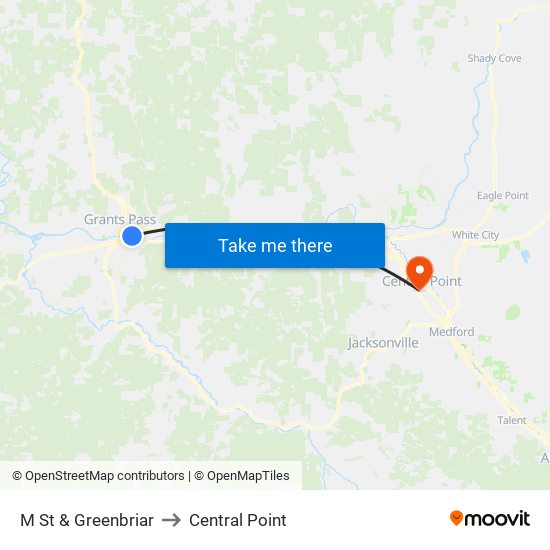 M St & Greenbriar to Central Point map